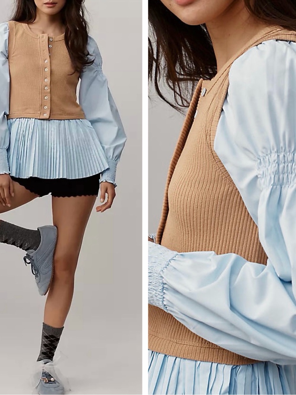 Anthropologie Layered Twofer Long-Sleeve Peplum Top, Size M